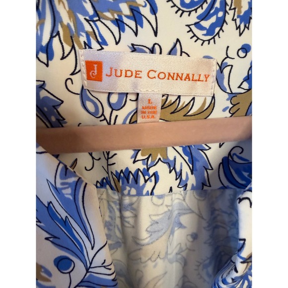 Jude Connally Women's Blue Floral Print Tunic Dress‎ Size L Bell Sleeves - Picture 3 of 5